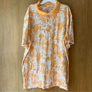 Tackle & Tides Polo Shirt Men’s Size XL Orange & White Leaf Print Short Sleeve